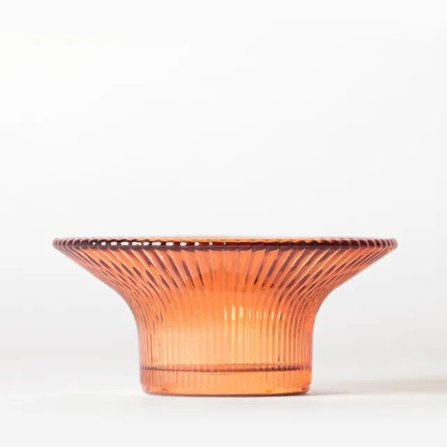 HEMA Theelichthouder ⌀11x5cm Zwier glas ribbel oranje (oranje)