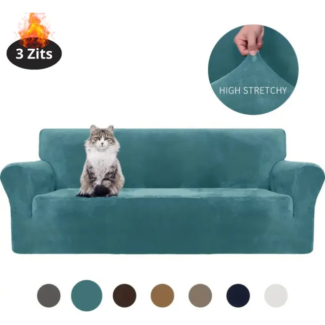 Livano Bankhoes - Bankbeschermer - Stretch - Sofa Cover - Fluweel - Turqoise - 3 Zits