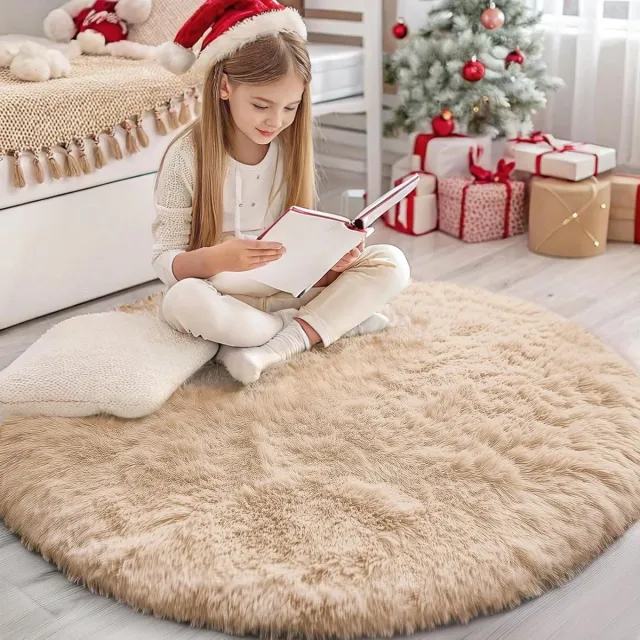Homaxy Zachte Vloerkleden - Woonkamerkleed Keukenkleed - Comfortabel Zitten - Anti-slip Onderkant - 120 cm Rond - Beige