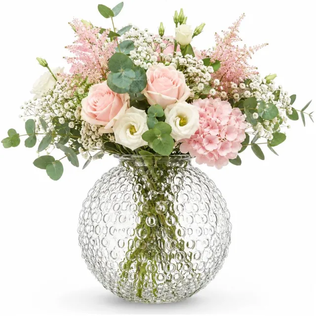 Home & Styling bloemenvaas Charleville - BOL-vorm - bewerkt glas - D26 x H27 cm - rond - steelbloemetjes of klein boeketje Transparant