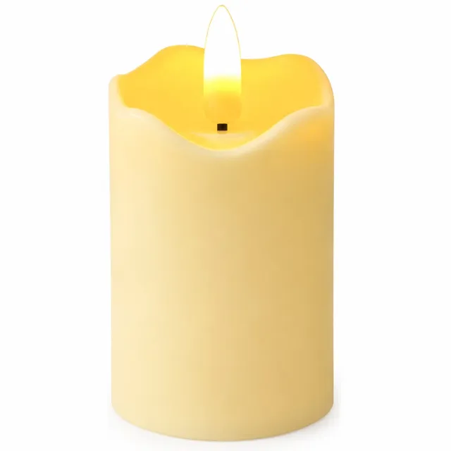 SWGOTA led kaarsen, 5 x 7 cm, kunststof kaarsvorm met verlichte vlam en golvende bovenrand, 12 per displaydoos Ivoorwit