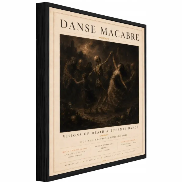 WALLARENA Schilderij op canvas met zwarte lijst - 120x80 cm - Danse Macabre in gotische vintage stijl - voor slaapkamer en woonkamer Beige