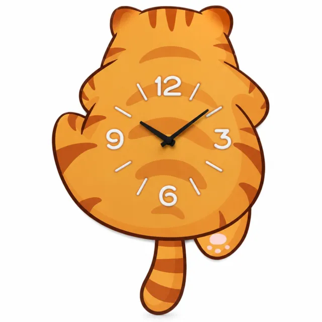 SWGOTA Slingerwandklok met oranje gestreepte kat - Analoge tijdweergave - Enkelzijdig - MDF, 5 mm dik - Op batterijen
