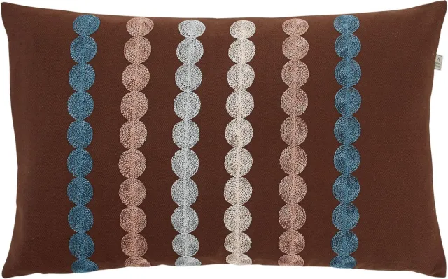 Dutch Decor FONTA - Kussenhoes 30x50 cm - bruin - blauw - roze - geborduurd dessin - retro - met rits