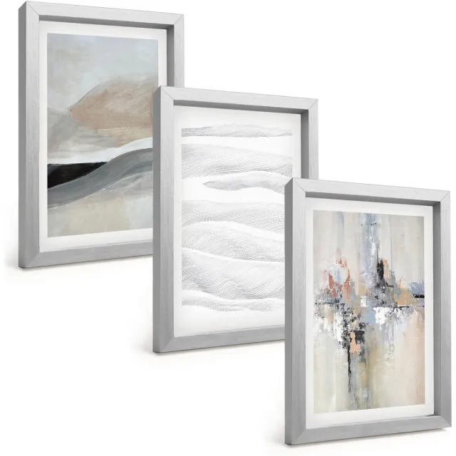 TULUP 4-Delige Schilderij Set - Abstracte patronen in neutrale aardetinten - 20 x 30 cm - Decoratieve Schilderijen - Woonkamer - Interieur - Woonkamer Decoratie Zilveren lijst