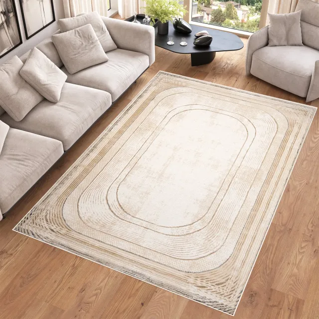 Tapiso Hera Vloerkleed Beige Laagpolig Woonkamer Lijnen Tapijt Beige Creme