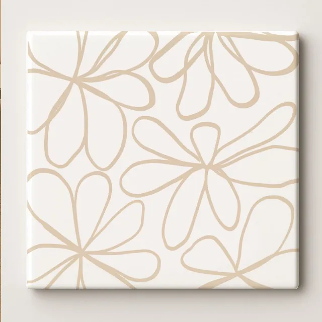 Nevolis 15x15cm Bloem Motief Keramische Tegel - Elegante Witte en Beige Ontwerp voor Keuken, Badkamer of Woonkamer Multi Color