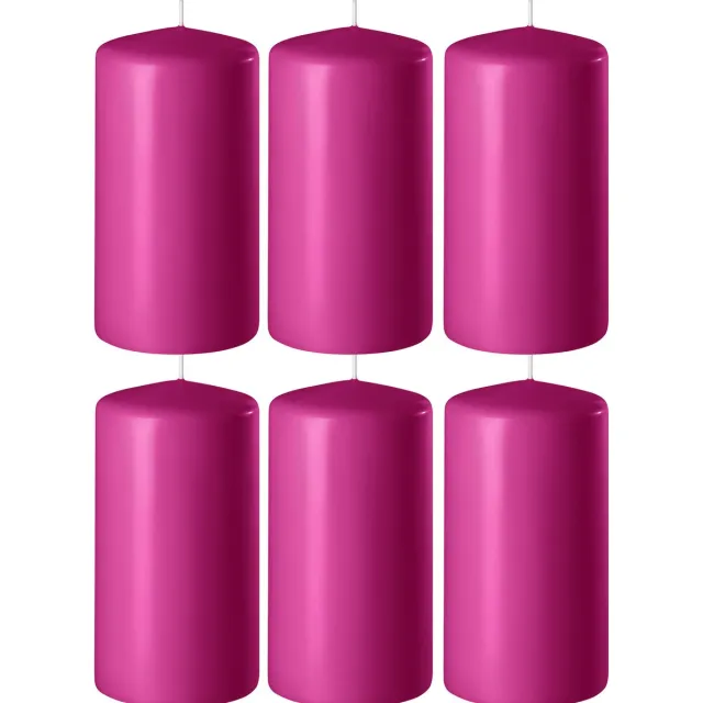 Enlightening Candles 6x Fuchsia roze cilinderkaarsen/stompkaarsen 6 x 8 cm 27 branduren - Geurloze kaarsen fuchsia roze - Woondecoraties