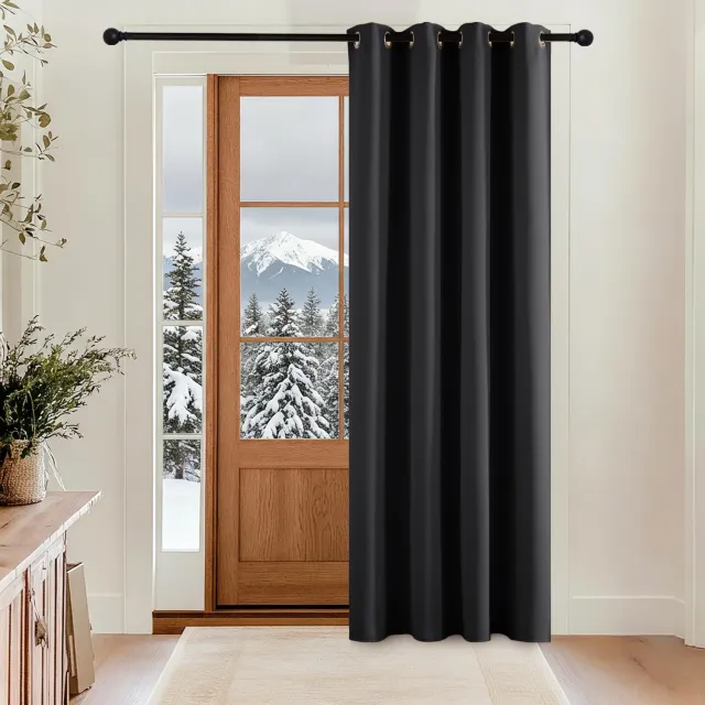 Famanu Verduisterende gordijnen kant-en-klaar, zwart, 140 cm breed en 210 cm hoog, met ringen, warmte- koude-isolerend, geschikt voor woonkamer en slaapkamer