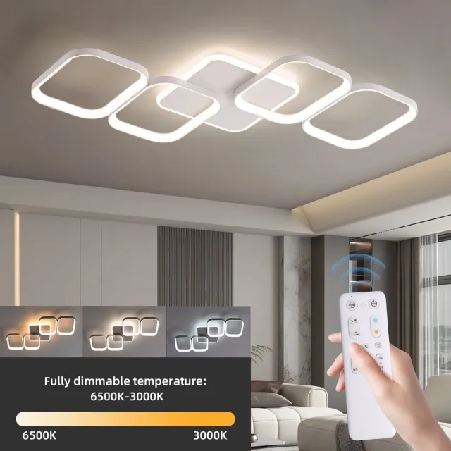 ANTENLICHT LED Plafonniére - Plafondlamp Wit - Met verlichting - 4 LED 50W - 3000K-6500K - 5600LM - Dimbaar - Met Houtstructuur - Met Afstandsbediening