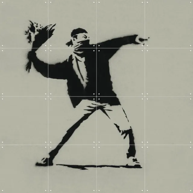 IXXI Love is in the Air green, Banksy - 80 x 80 cm - Grote wanddecoratie en posters - Street art, Grafisch Ontwerp, Pop art, Slaapkamer, Woonkamer Monochroom / Zwart / Donkere tinten