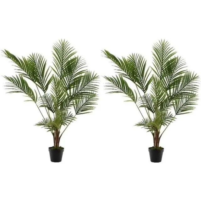 Bellatio Flowers & Plants 2x Groene Areca/goudpalm kunstplant 125 cm in zwarte plastic pot - Kamerplant kunstplanten/nepplanten