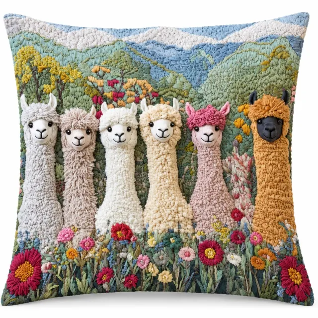 SWGOTA Pluche sierkussenhoes met alpaca- en bloemenmotief 45 x 45 cm voor de bank, zonder binnenkussen Multicolor
