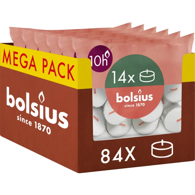 Bolsius 84 Maxi Waxinelichtjes - Theelichtjes - 10 uur - Wit - 10 branduren - Grootverpakking