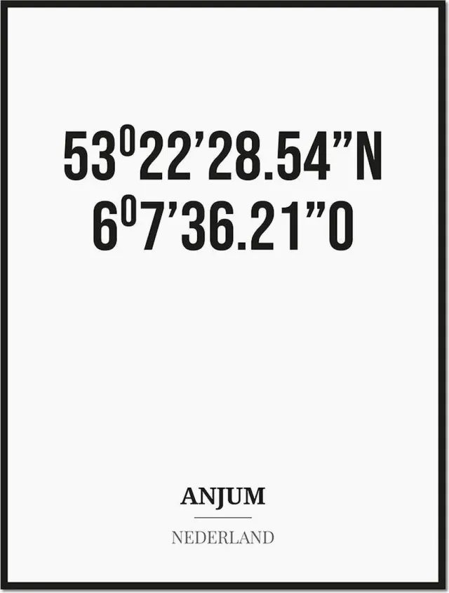 Studio216 Poster/kaart ANJUM met coördinaten zwart, wit