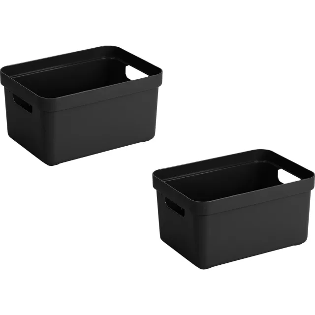 Sunware Opbergbox Sigma - 2x stuks - kunststof - zwart - 13 liter - Opbergbakken/opbergers - 35 x 25 x 18 cm