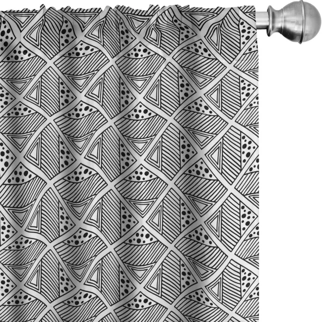 ABAKUHAUS Abstract Raamgordijnen, Boho Geometrisch Vierkanten, Lichtgewicht decoratieve 2-delige set met roedezak, 2 stuks 75 cm B x 225 cm L, Antraciet Grijs wit