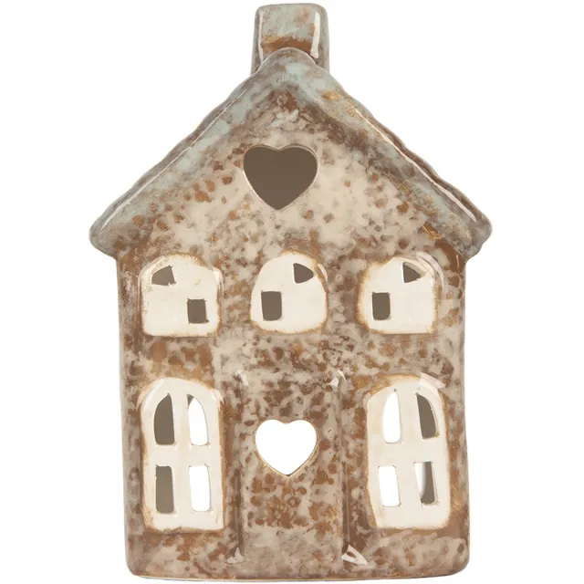 Clayre & Eef Waxinelichthouder Huis 9x6x13 cm Beige Keramiek