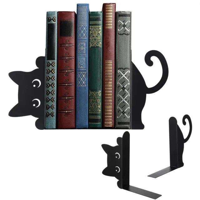 Famanu Decoratieve boekensteun met spiedende kat, 2-pack zwart, ideaal voor thuis en op kantoor