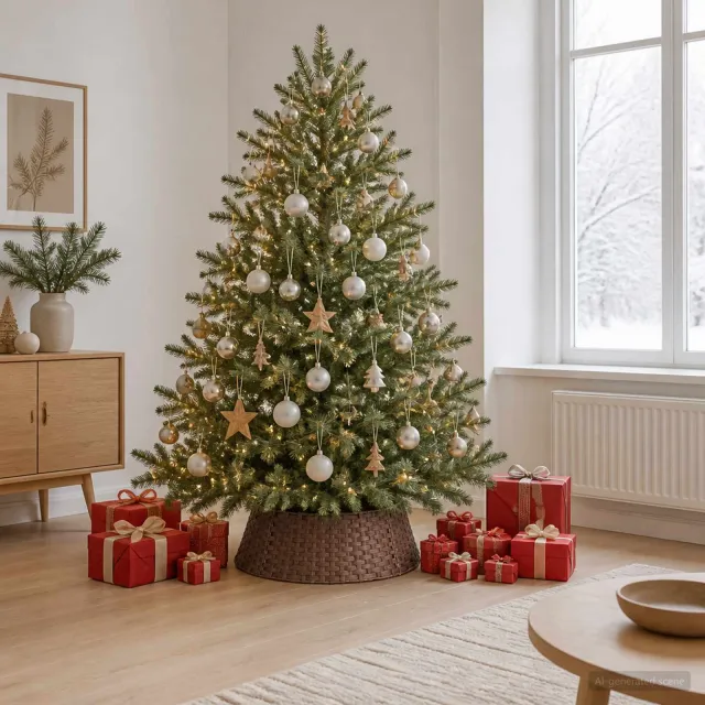 vidaXL Kerstboomkraag Rond Donkerbruin Dia. 75 x 25 cm poly rattan