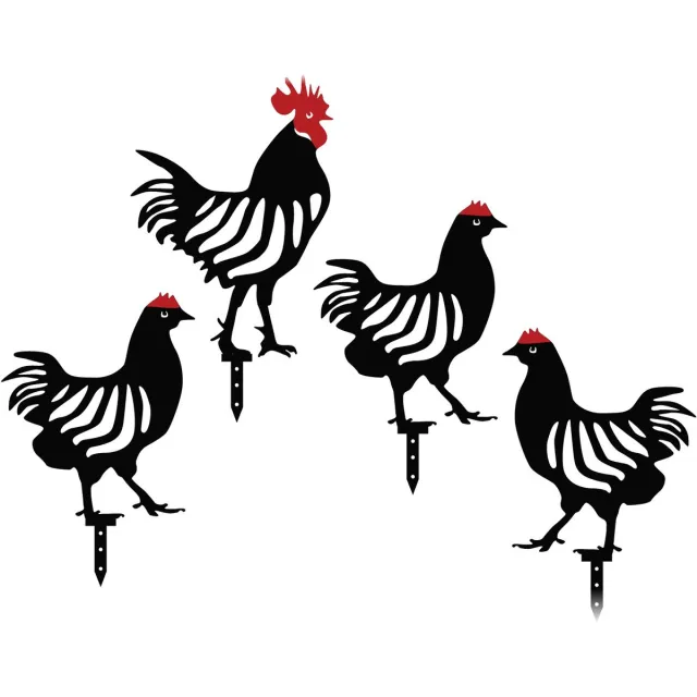 Skye Decor , Decoratieve metalen tuinaccessoireset, Chicken Family 4, Metaal, Zwart, 23 x 27 cm