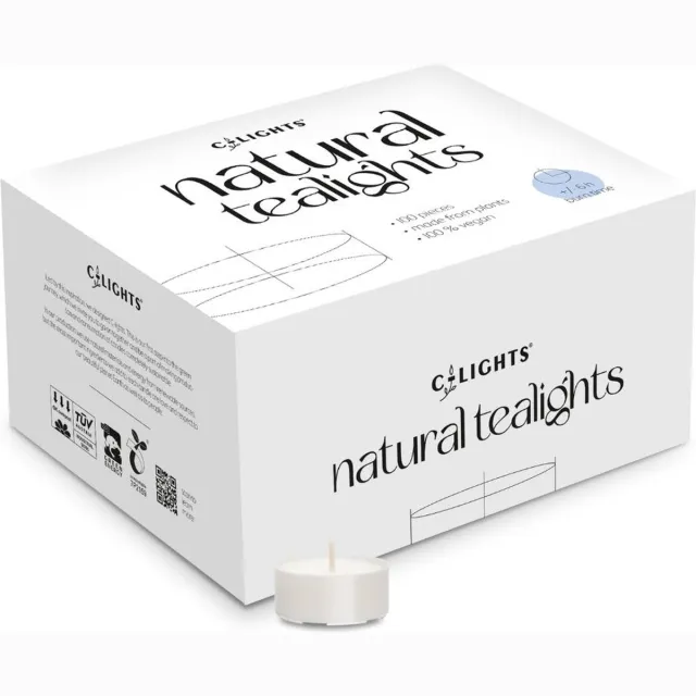 C-Lights Natuurlijke theelichtjes - 100 stuks - 100% natuurlijke kaarsen Wit, zwart, beige