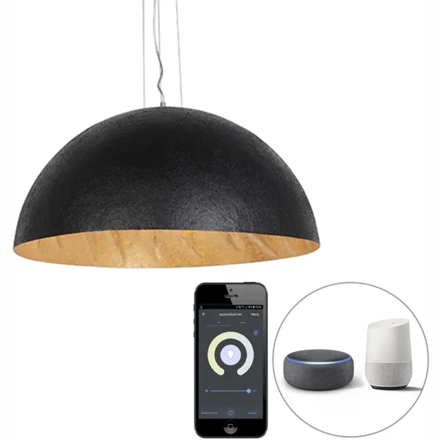 QAZQA magna xingjin - Moderne LED Smart Grote hanglamp incl. wifi voor boven de eettafel | in eetkamer - 3 lichts - Ø 70 cm - Zwart Goud - Woonkamer | Slaapkamer | Keuken