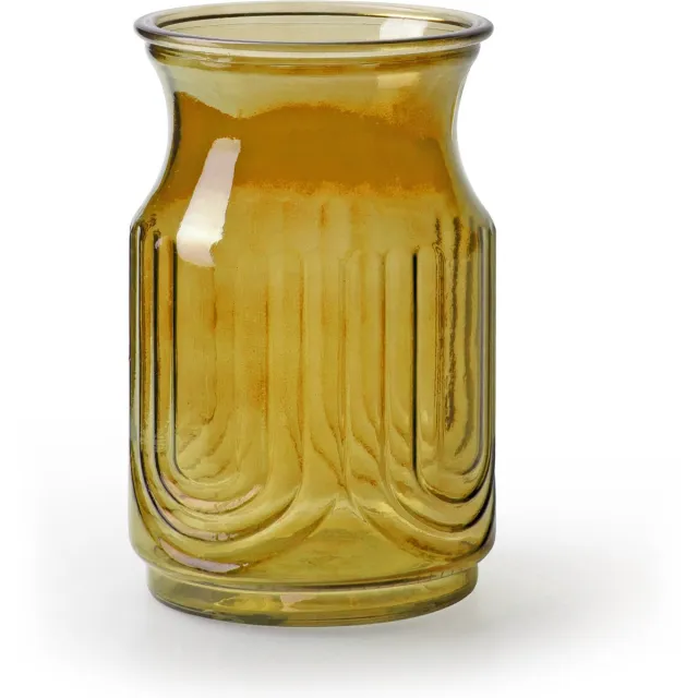 Jodeco Bloemenvaas - amber geel/transparant glas - H20 x D12,5 cm