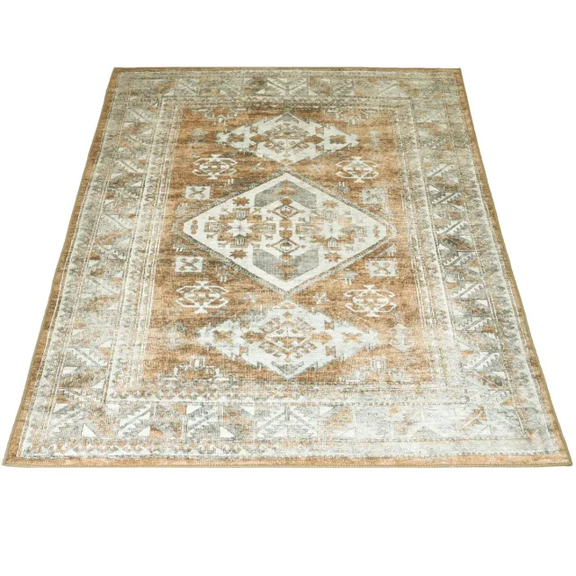 Veer Carpets Vloerkleed Laria Brown 5 - 200 x 290 cm - Laagpolig – Vintage / Klassiek Medaillon Beige