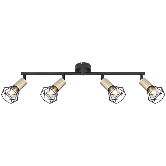 Globo Lighting Plafondlamp spots draaibaar 4 vlammen zwart antiek messing kooi design L 60 cm