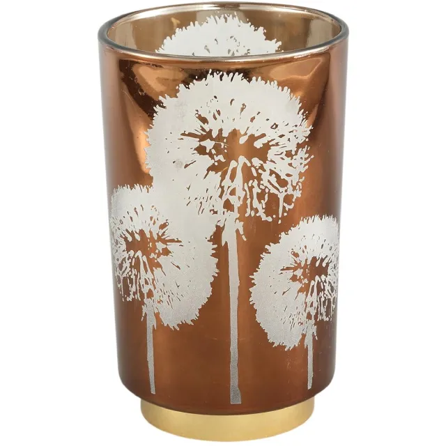 PTMD COLLECTION PTMD Verdo Rond Windlicht - H20 x Ø12 cm - LED - Glas - Koper/Goud