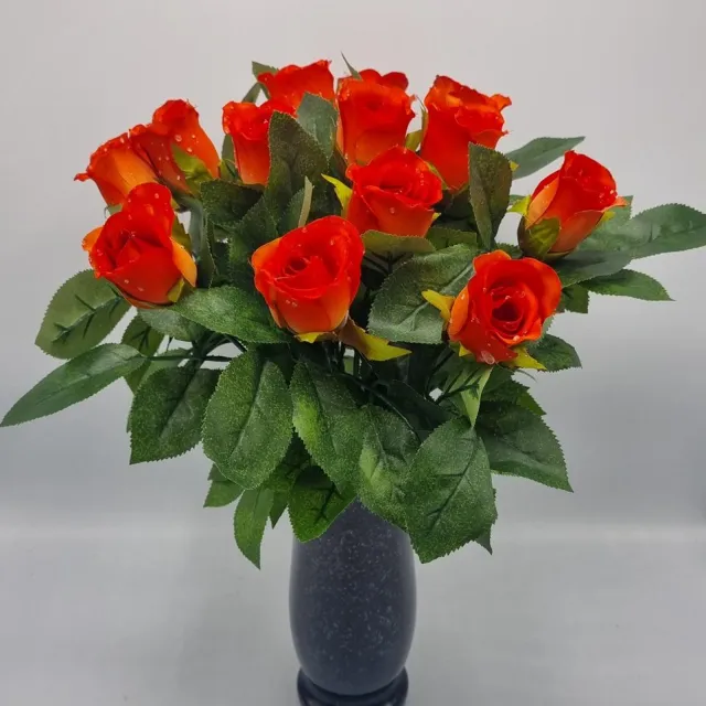 Bomm Boeket - Roos - U329-m2/2 - 44cm - Donker Oranje - 14 bloemen - Grafdecoratie - Zijdenbloemen - Kunstbloemen