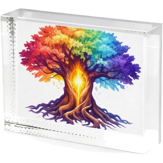 Mr Cadeautjes Fotokristal Een magische berglandschap-bewerking met een centrale lichtb - glas, 8 x 6 cm - kristallen | cadeau Wit