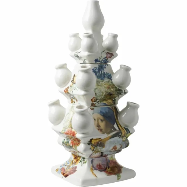 Heinen Delfts Blauw Tulpenvaas Stapelgekte - Vermeer - 40 cm Multicolor
