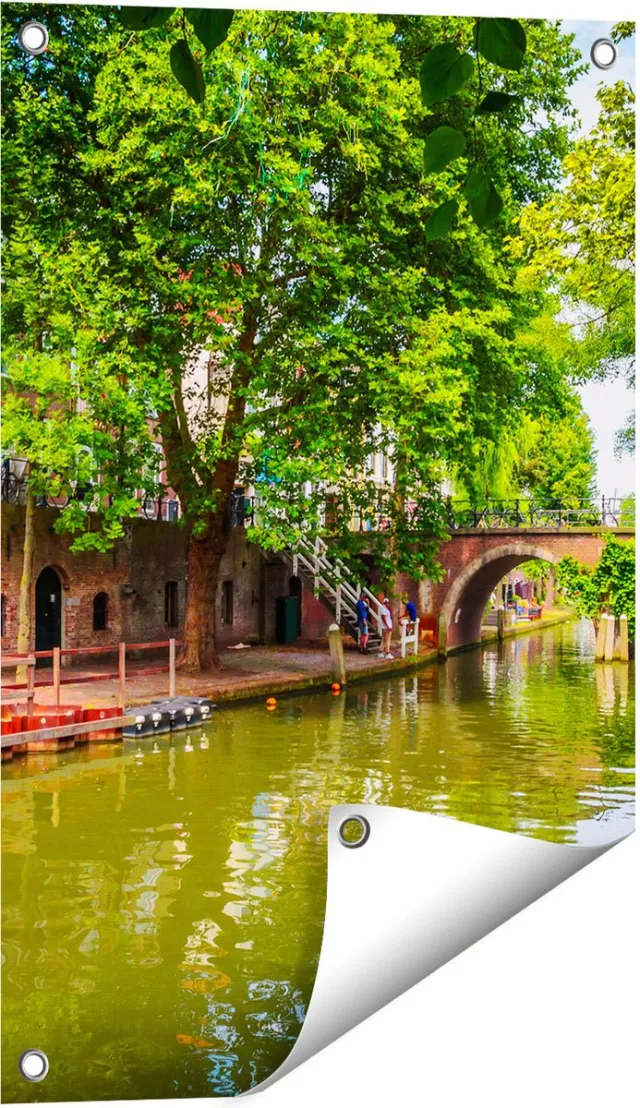 Gards Tuinposter Oudegracht in Utrecht - 40x60 cm - Tuindoek - Tuindecoratie - Wanddecoratie buiten - Tuinschilderij Multikleur