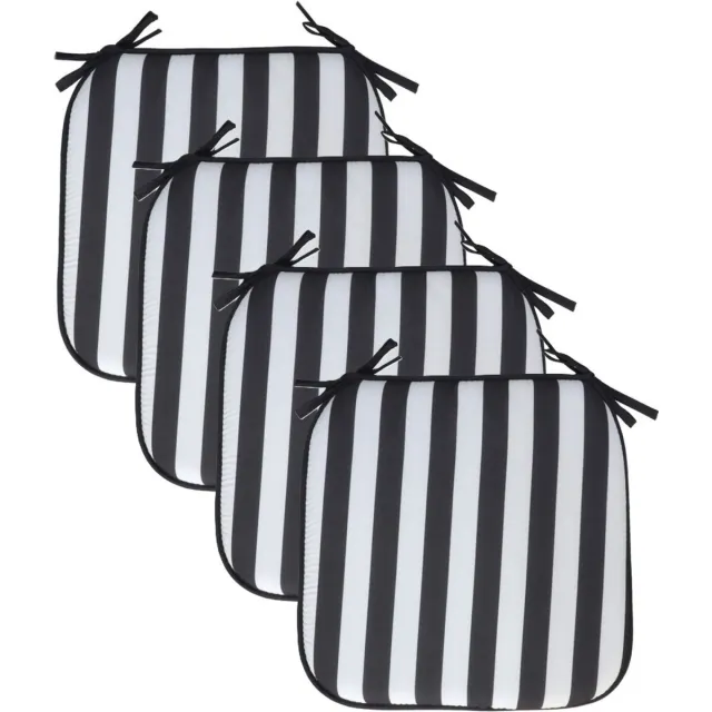 Pro Garden Progarden Stoelkussen Anna - 4x - binnen/buiten - zwart/wit - 39 x 39 x 3 cm - polyester Multi