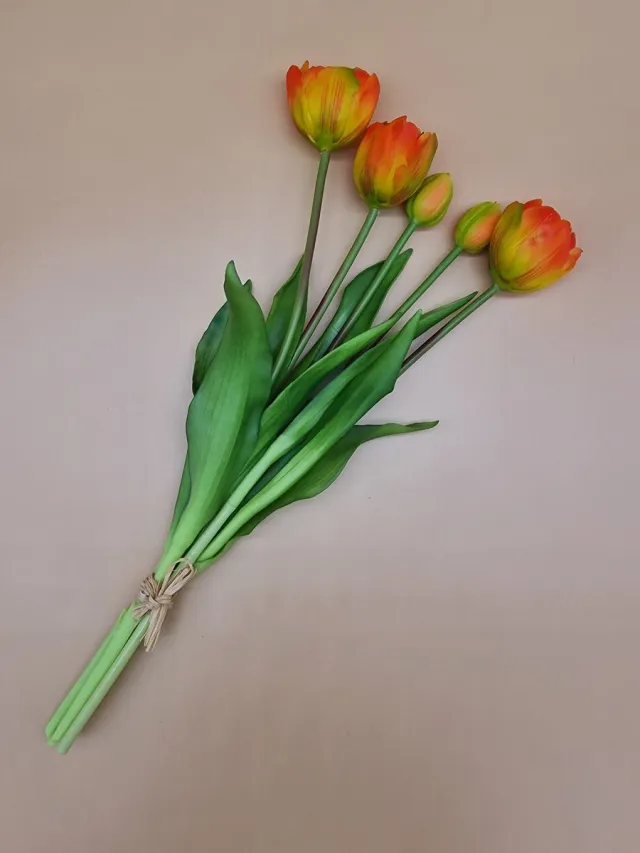 Wonders at Home Official Real Touch Tulips - Dubbele Knoppen - Orange - Real Touch Tulpen - Frans Oranje - Tulpen - Kunstbloemen - Kunst Tulpen - Kunst Boeket - Tulp - 40 CM - Bos Bloemen - Latex Bloem - Bruiloft