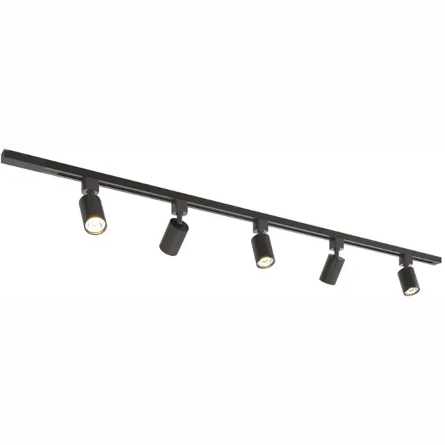 HOFTRONIC railverlichting pakket recht – 1,5 meter – 5 GU10 railspots 2700K warm wit – dimbaar – aluminium zwart – IP20 – modulair – 230V – railspots zwart woonkamer keuken