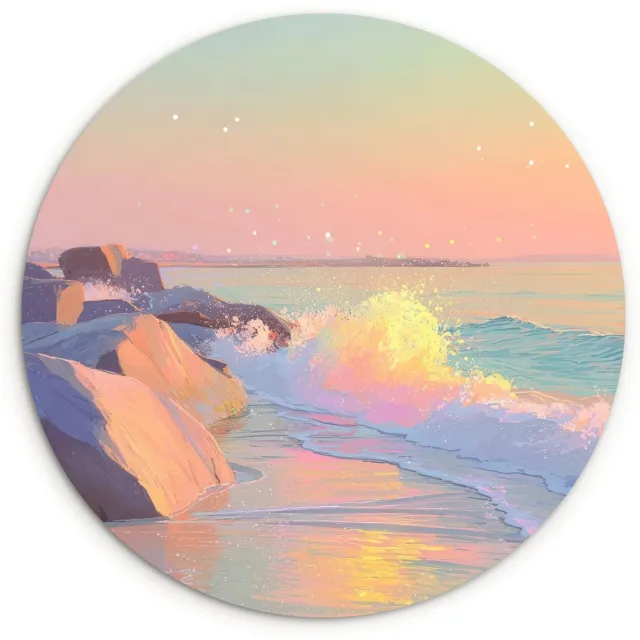 WallCircle Wandcirkel 120x120 cm - Muurcirkel Zomerlicht - Strand - Fonkelende accenten - Muurdecoratie woonkamer - Wanddecoratie slaapkamer - Kamer decoratie accessoires - Ronde schilderijen Strand - Zee - Stad