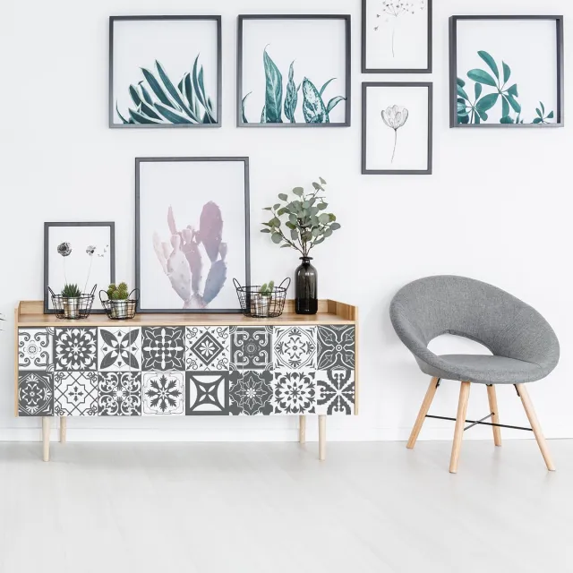 Ambiance Sticker Meubeldecoratiestickers - Zelfklevende stickers voor keuken en woonkamer - 24 Luncino cementtegel meubelstickers - 24 stickers 10x10cm Multi color