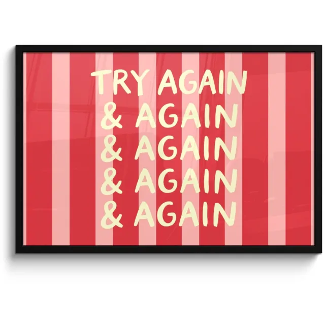 FrameYourWall Poster in lijst - Fotolijst 90x60 cm - Posters - Strepen - Rood - Try again - Posterlijst zwart - Decoratie - Wanddecoratie woonkamer - Muurdecoratie slaapkamer