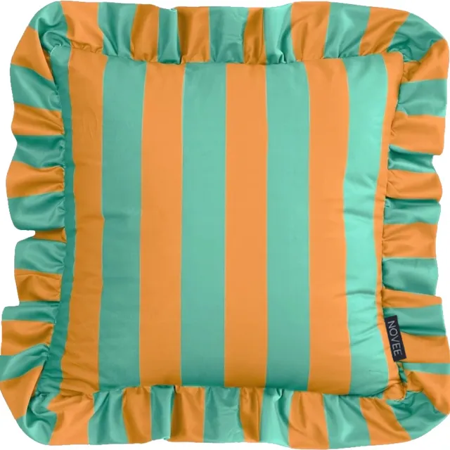 NOVÉE Ruffles Stripe Groen/Geel Kussenhoes | 45x45 cm | Katoen/Polyester