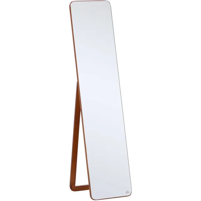 Lunpog Grote spiegel, volledige lengte, rechthoekig, 37 x 160 cm, spiegel op standaard of aan de muur, voor slaapkamer, woonkamer en kleedkamer, licht walnoot | Staande of wandspiegel, voor slaapkamer, woonkamer, kleedkamer, hout licht walnotenhout