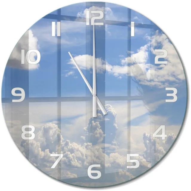 TULUP Wandklok - Wolken aan de hemel Glazen Wandklok Design - fi60 cm - Blauw Klok Glas Met Opdruk - Witte handen - Ronde Klok - Wandklok Glas Met Motief - Decoratieve Glazen Klok