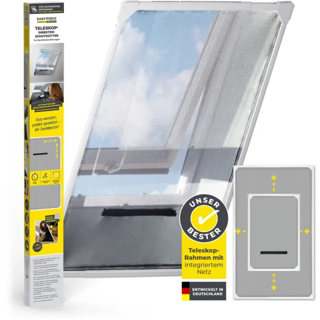 EasyMaxx Insect Protect telescopisch vliegenraam met frame en geïntegreerd gaas | Insectenwering voor dakramen | Zonder zagen | Zonder boren | 63 x 93 cm tot 100 x 160 cm, wit, 1 stuk