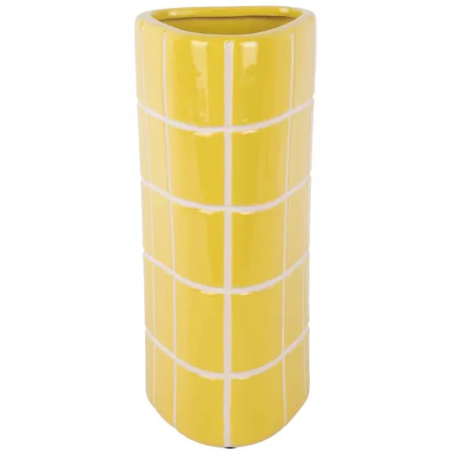 Present Time Vaas Retro Tiles - Goudgeel - 12.6x11.5x26cm - Keramiek - Modern - Bloemenvaas - Woondecoratie - Decoratieve vaas voor woonkamer of slaapkamer