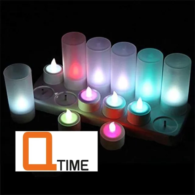 Eurofone KLEURRIJKE OPLAADBARE LED kaarsen – blijven tot 15 uur branden – inclusief oplaadstation – 12 kaarsjes - kleuren vlamloze ledkaarsjes - veilige candle lights - led-kaarsen - candlelights - oplaadbare waxine lichten. LET OP zonder afstandbediening. multi zonder Afstanbediening