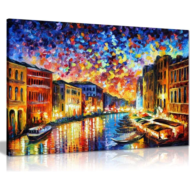 Ibenzoa Abstracte Olieverfschilderij op Canvas van Venetiaanse Grand Canal voor Woonkamer Decoratie, 91x61 cm Venetië Canal Grande