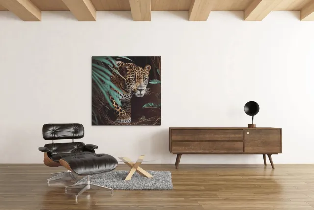 Trendex Global Canvas Schilderij - Luipaard - Wild Dieren - Wanddecoratie - 60x60x2 cm Zwart