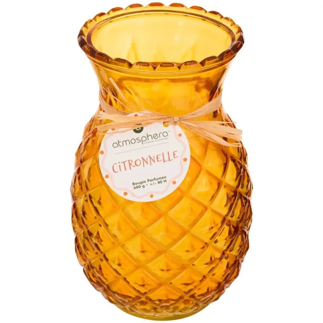 Atmosphera Créateur d'intérieur® Geurkaars met citroengras, 600 g, in glazen ananaspotje FRUITY jaune